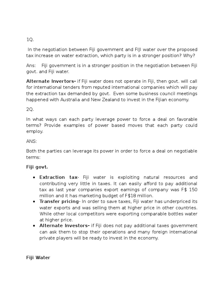Negotiating Natural Resources The Tax Dispute between the Fijian