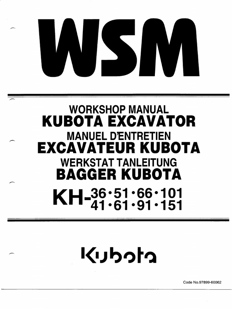 Kubota KH Series Excavator Workshop Manual | PDF