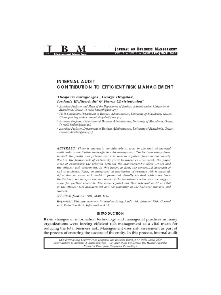 Internal Audit Contribution To Efficient Risk Management | PDF ...