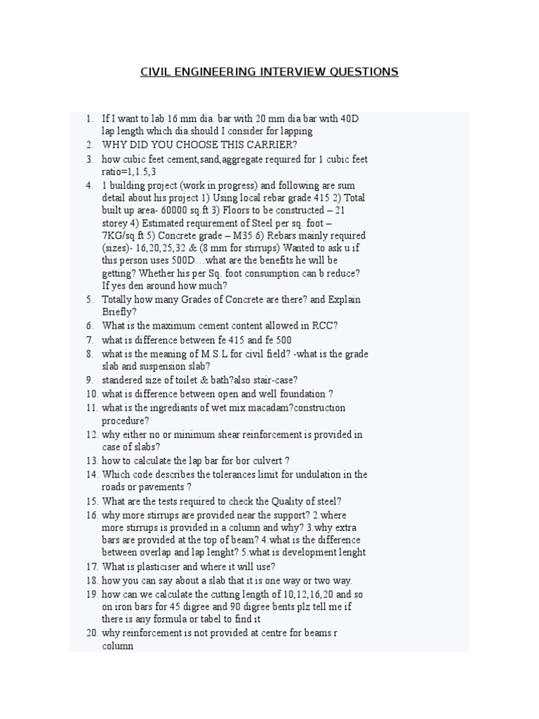 CIVIL ENGINEERING INTERVIEW QUESTIONS Deep Foundation Structural Steel
