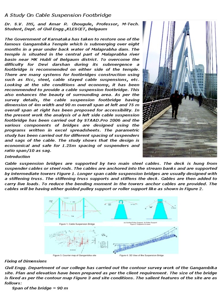 Cable Suspension Footbridge Design Study | PDF | Truss | Bridge