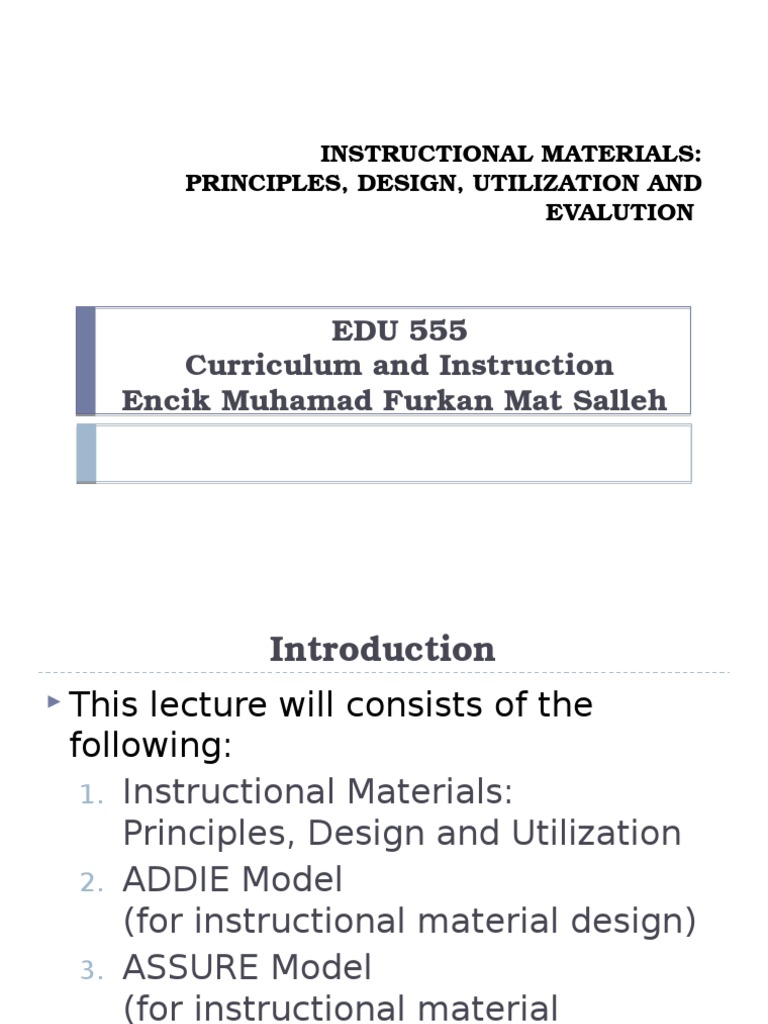 week 10 instructional materials (1) Instructional Design Learning