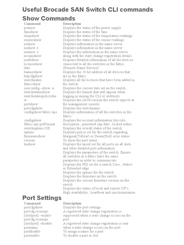 Useful Brocade SAN Switch CLI Commands Command Line Interface Booting