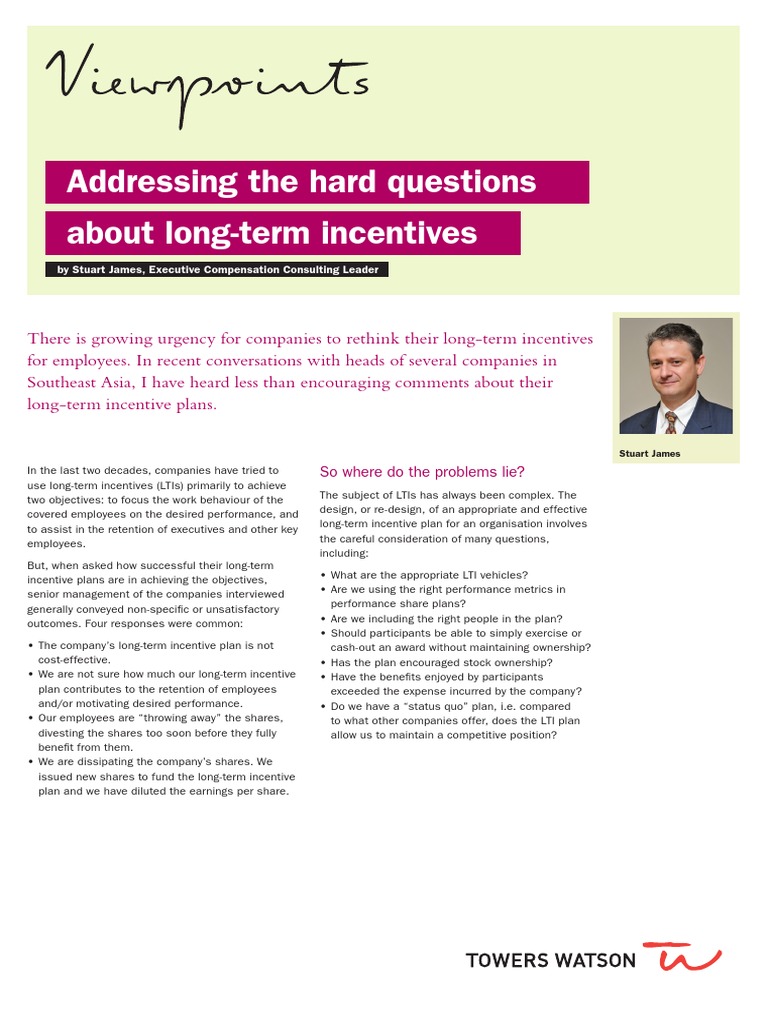 Towers Watson Viewpoints Long Term Incentives (1) Incentive Stocks