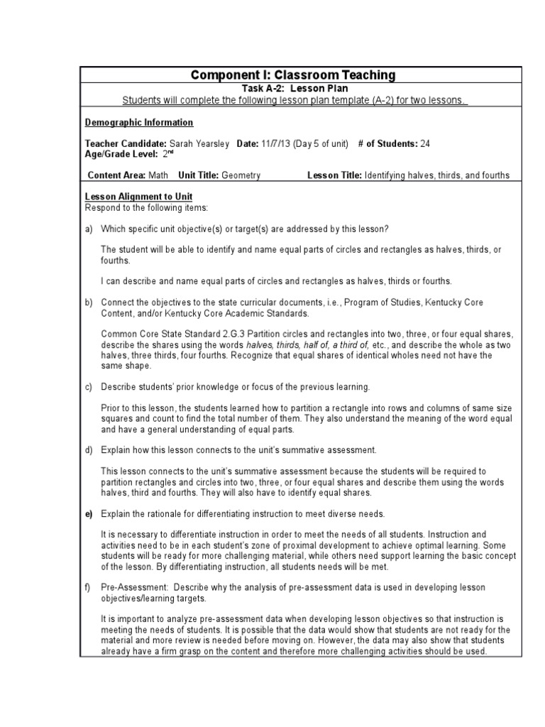 Geometry Lesson Plan Lesson Plan Educational Assessment