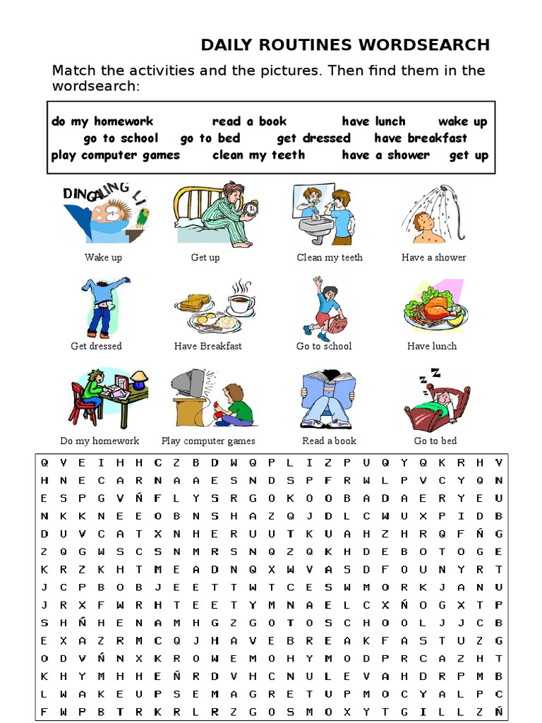 Daily Routines Wordsearch Puzzle | PDF