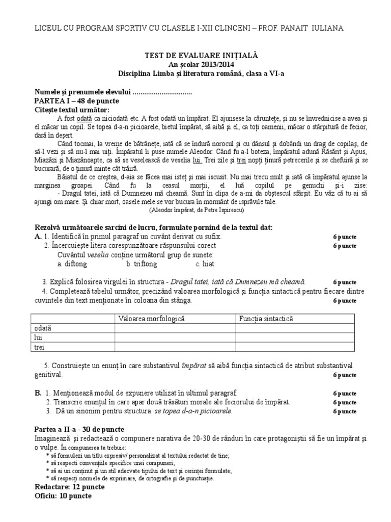 0 2 Test Initial Clasa 6 | PDF