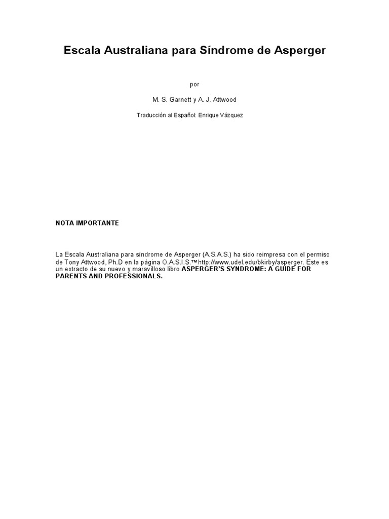 Escala Australiana para Síndrome de Asperger | PDF | Síndrome de ...
