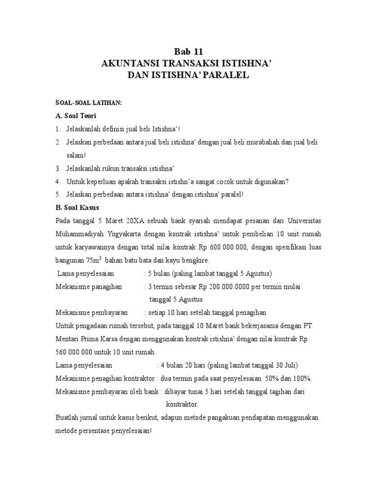 Akuntansi Transaksi Istishna Dan Istishna Paralel