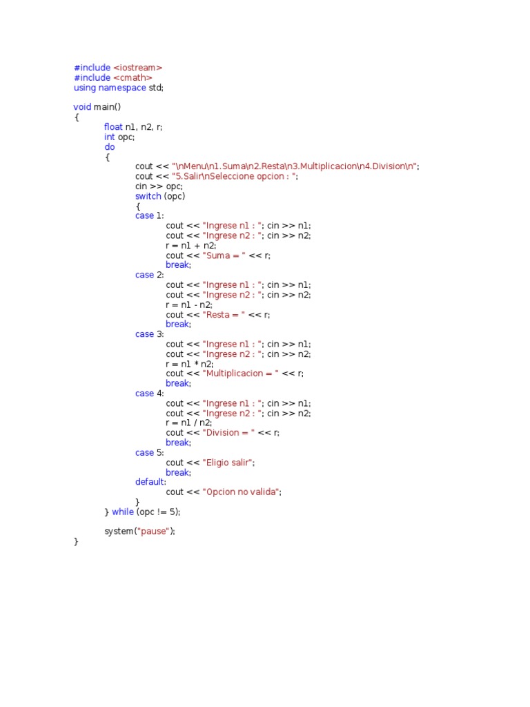 C++ Basic Calculator Program | PDF