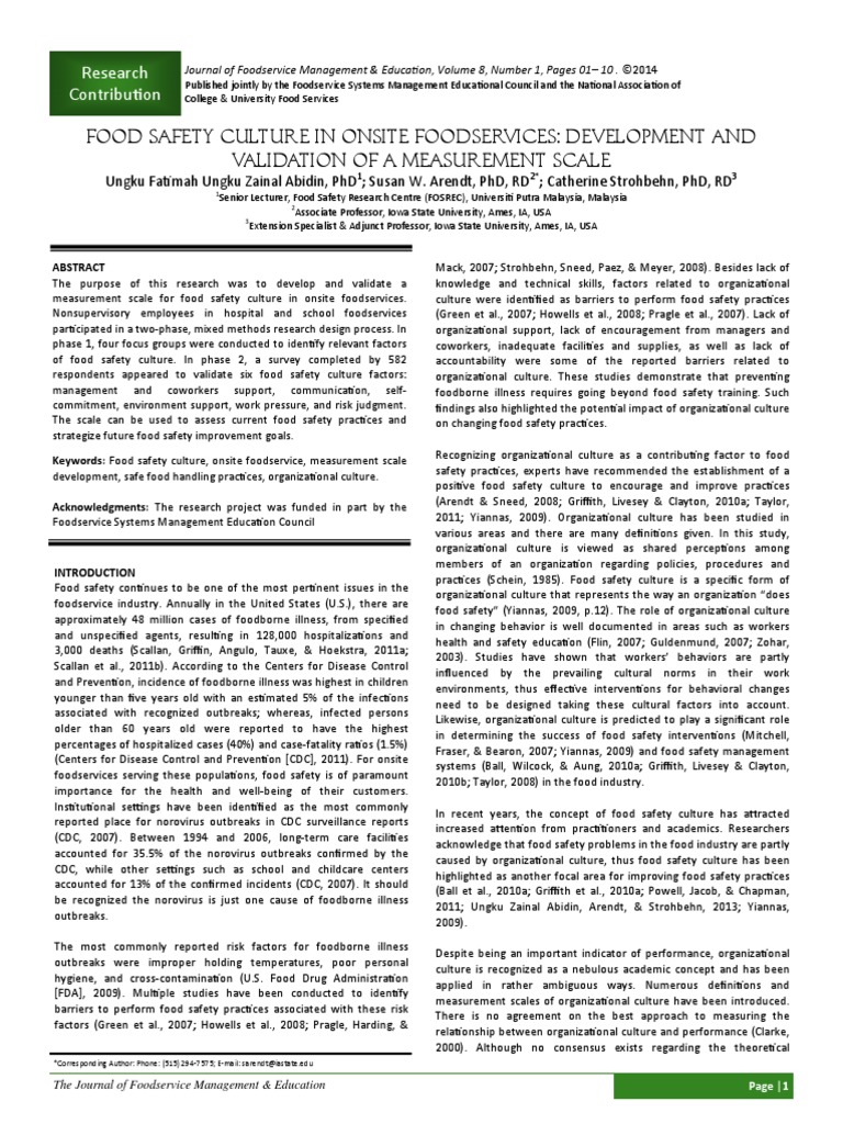 Food Safety Culture | PDF | Survey Methodology | Validity (Statistics)
