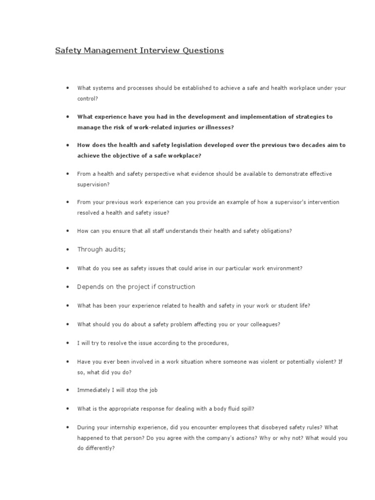 Safety Interview Question PDF Occupational Safety And Health Safety