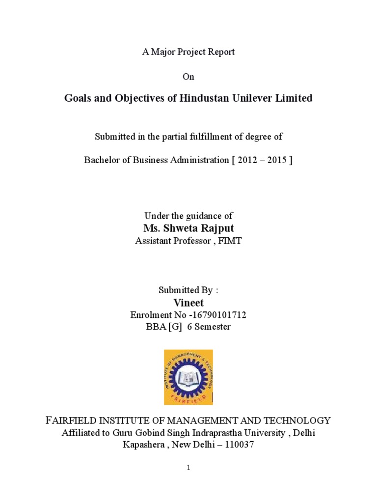 Goals and Objectives of Hindustan Uniliver Limited PDF Unilever