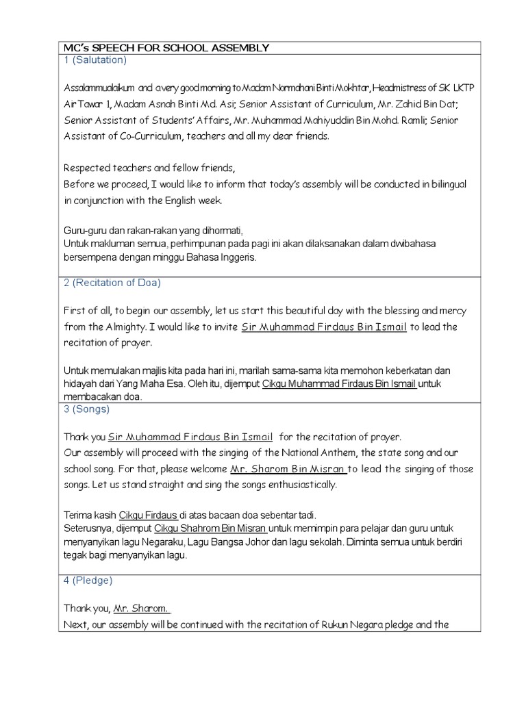 MC Speech for English Week Assembly | PDF | Religious Belief And ...