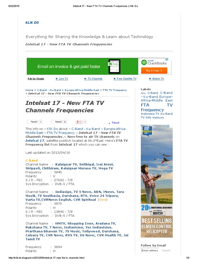 Intelsat 17 New FTA TV Channels Frequencies Klik Do PDF PDF