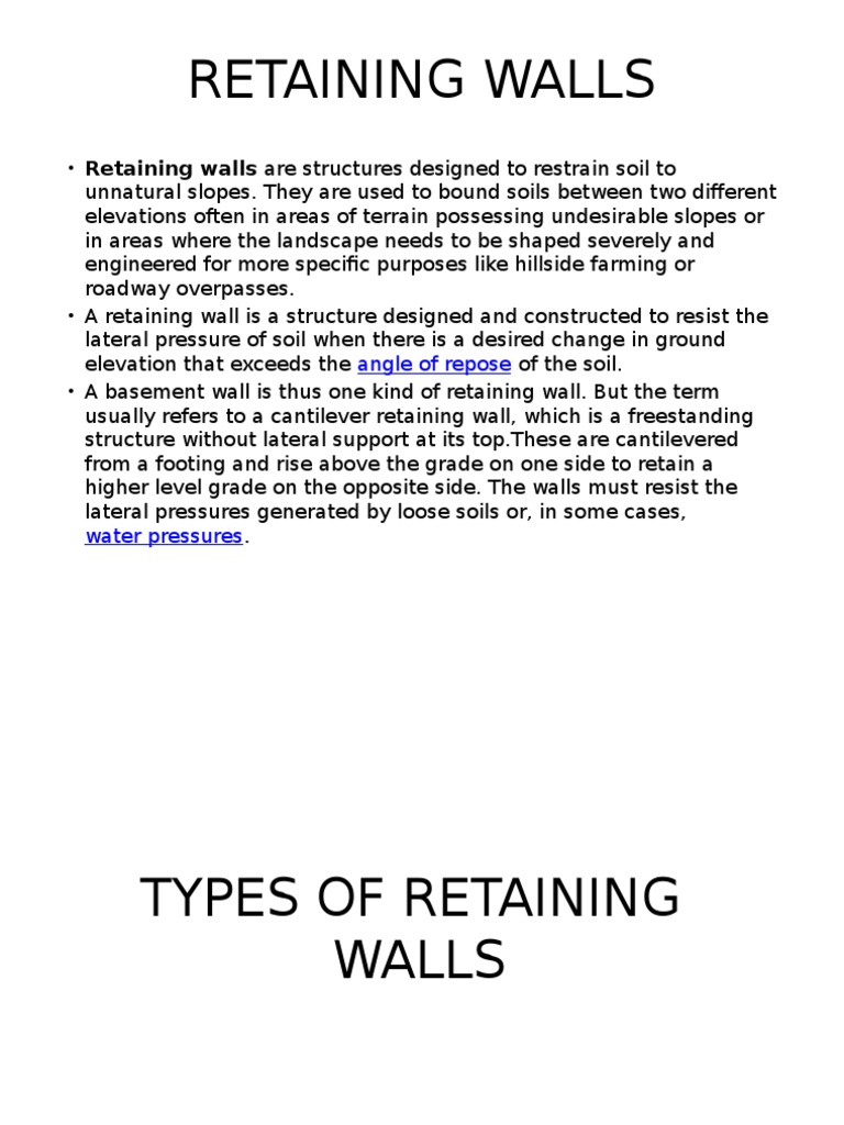 Retaining Walls Angle of Repose PDF Deep Foundation Civil