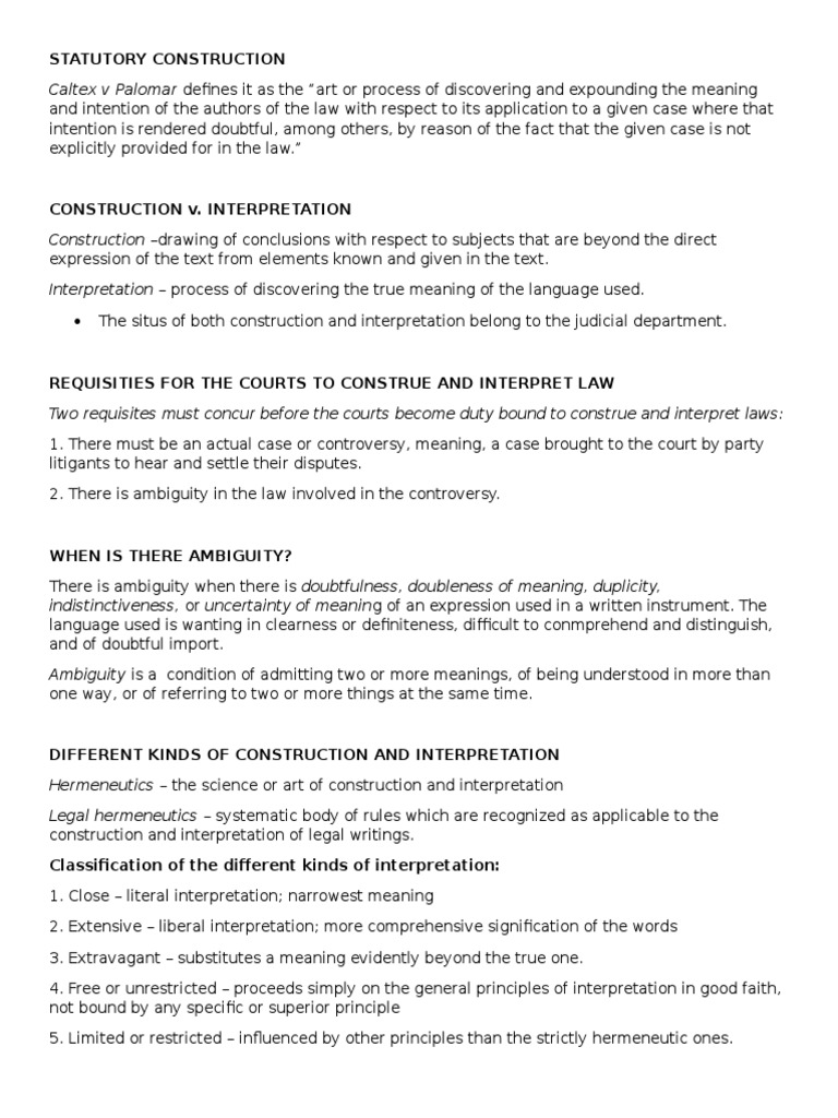 Statutory Construction Reviewer for Midterms Bill (Law) Repeal