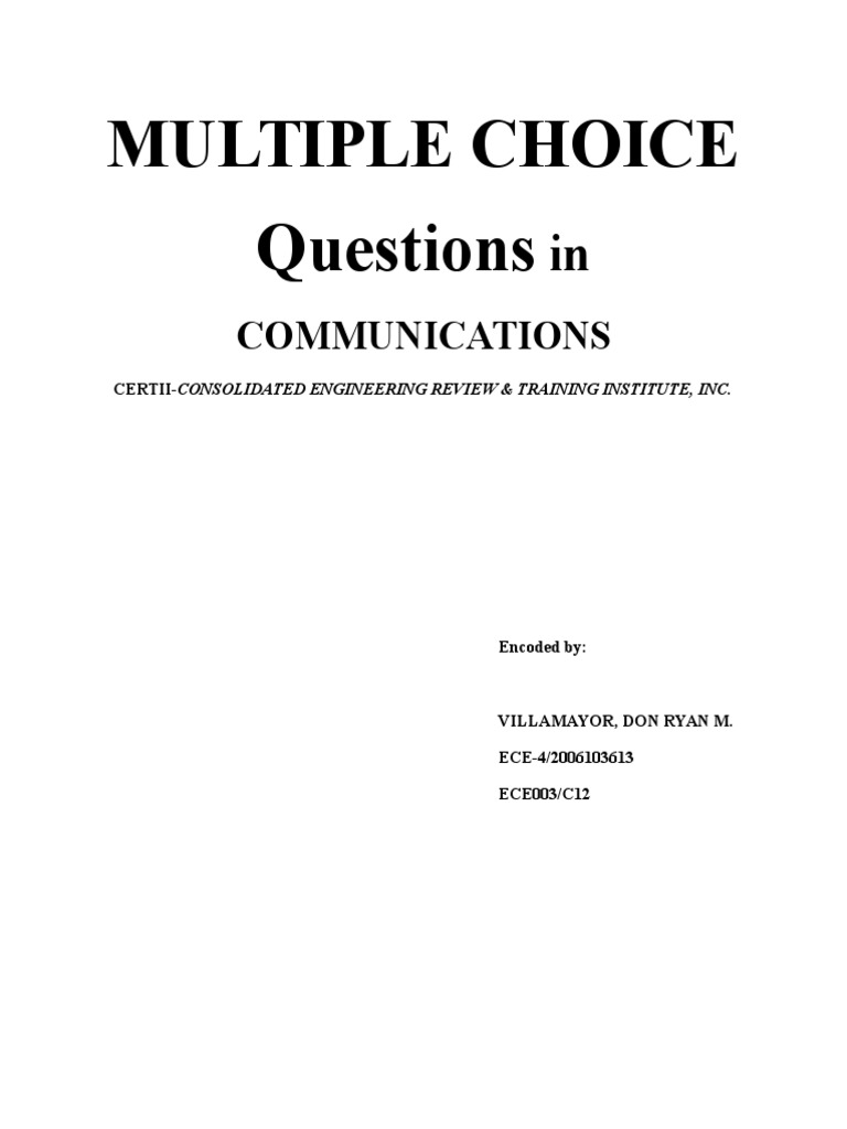 Multiple Choice Questions in Communications Transmission Lines