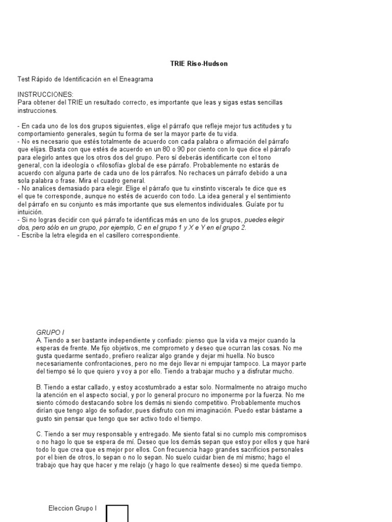 Test Riso-Hudson: Identificación Eneagrama | PDF | Sicología | Science