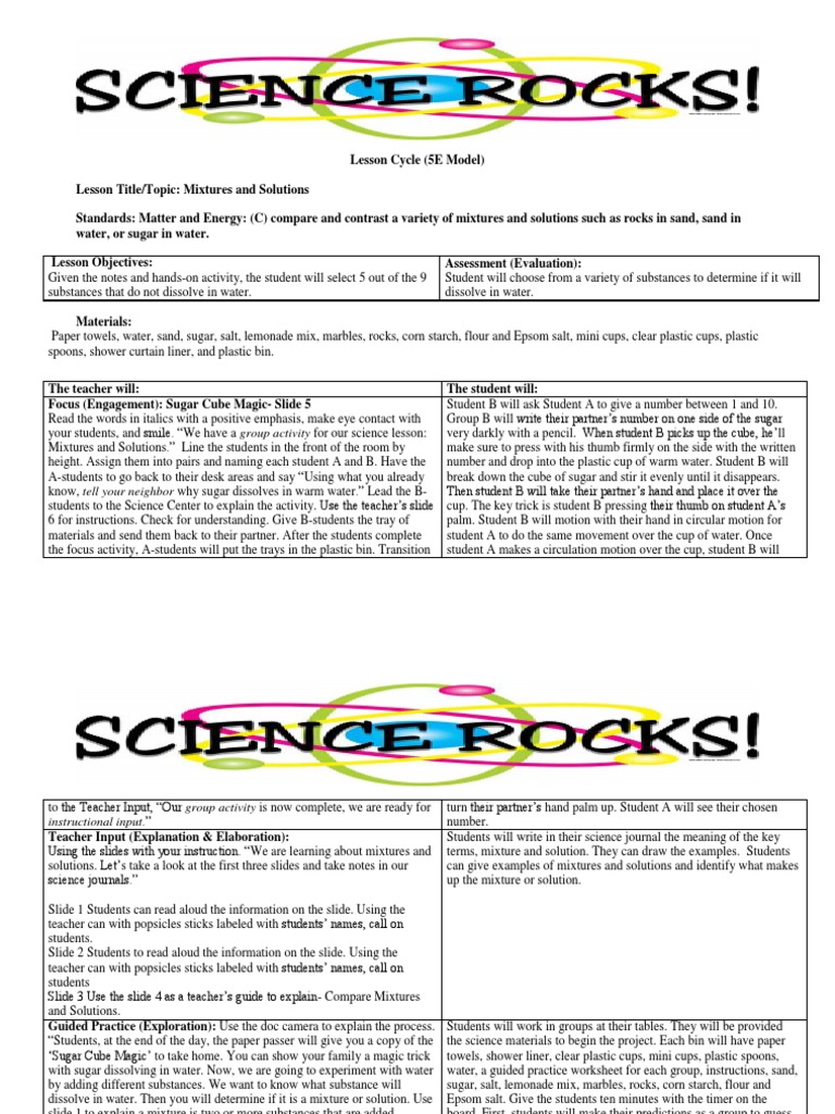4th Grade Science Lesson Plan Weebly PDF Solution Mixture