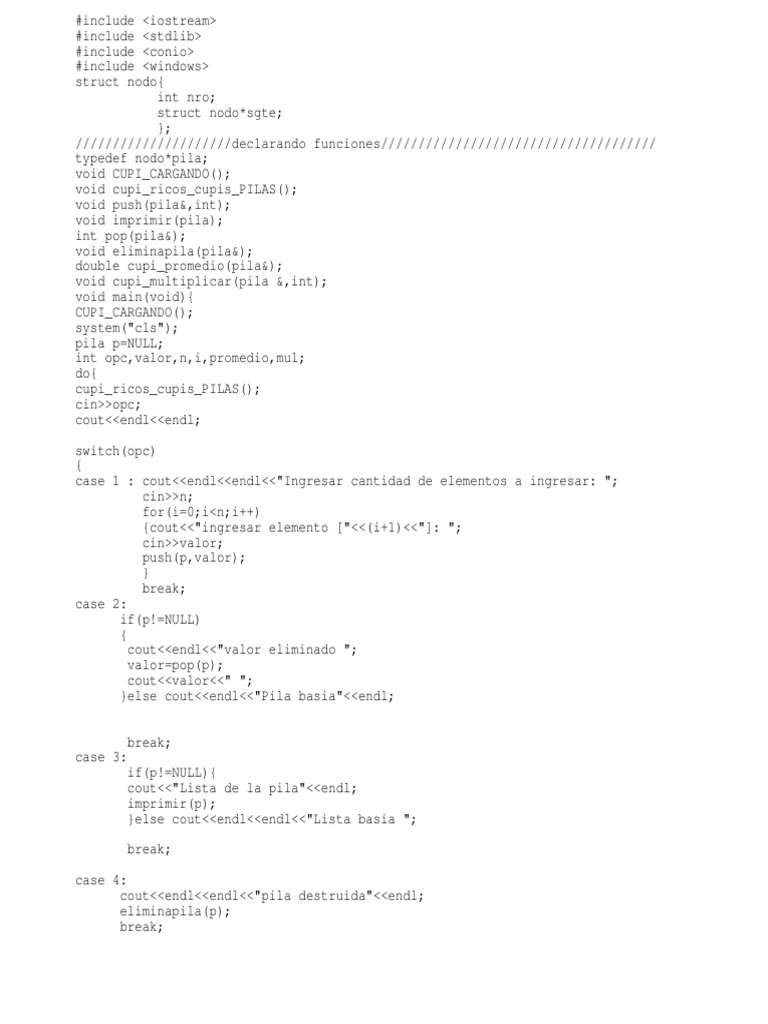 CUPI Pilas: Manejo en C++ | PDF | C++ | Object Oriented Programming