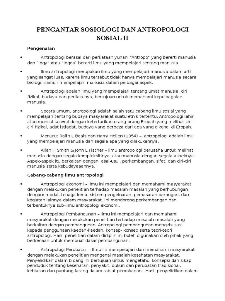 Pengantar Antropologi Dan Sosiologi Sosial Semester 2 Pdf