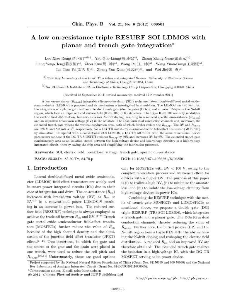 A Low On-Resistance Triple RESURF SOI LDMOS With Planar and Trench Gate ...