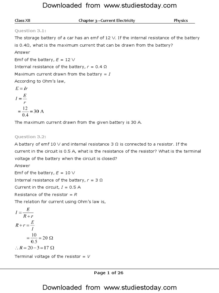 NCERT Class 12 Physics Solutions Current Electricity Electrical
