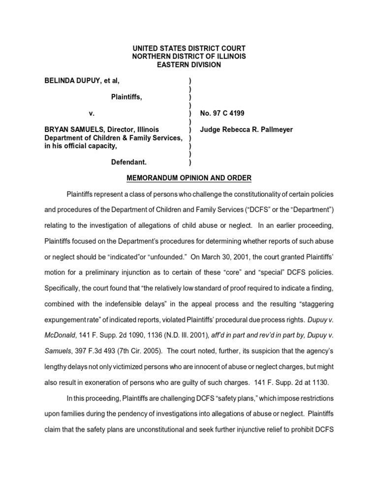 Dupuy V Samuels and Ill Dcfs PDF Child Protective Services Child
