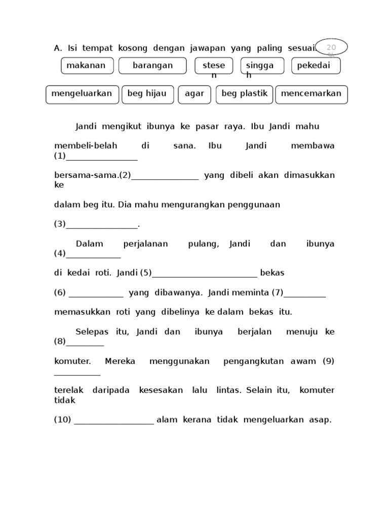 Kertas Ujian Bahasa Malaysia Tahun 1 Kertas 1 Pdf