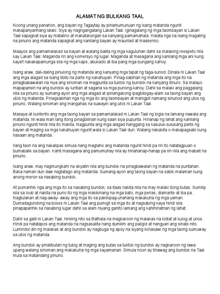 Ang bulkang taal maikling kwento picture