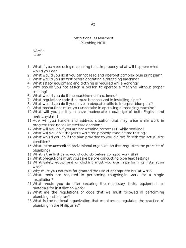 Plumbing NC II Assessment Guide | PDF | Plumbing | Leak