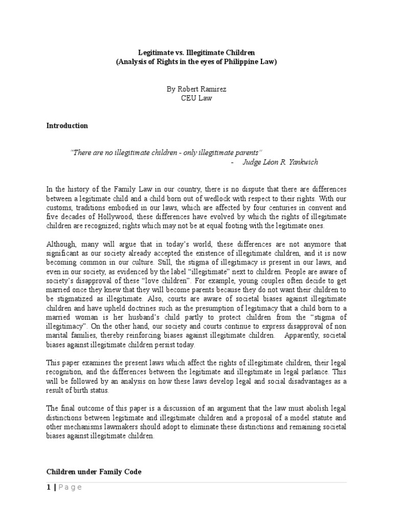 Legitimate Vs Illegitimate Children RMRamirez PDF Legitimacy