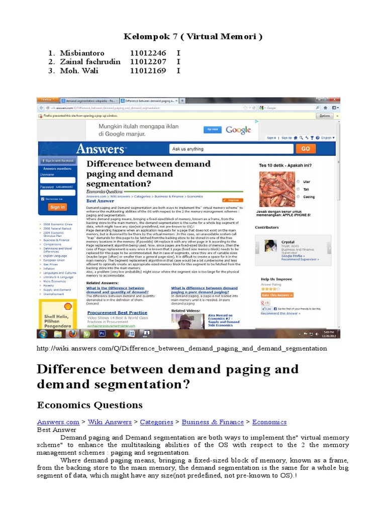 Difference Between Demand Paging and Demand Segmentation? Kelompok 7