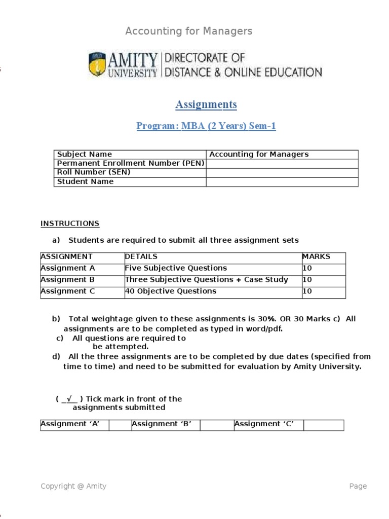 A S Sig N M E N T S: Accounting For Managers Assignment | PDF | Debits ...