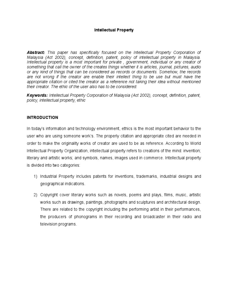 Term Paper Template Intellectual Property - IMS657 | PDF | Intellectual ...