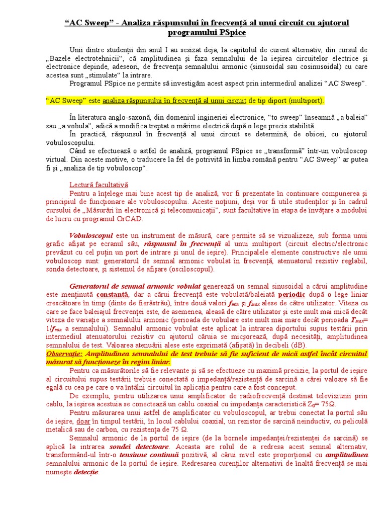 OrCAD Analiza Raspunsului in Frecventa AC Sweep | PDF