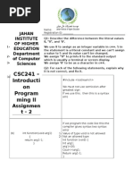 CSC241 - Introducti On Program Ming II: Jahan Institute of Higher Education Department of Computer Sciences