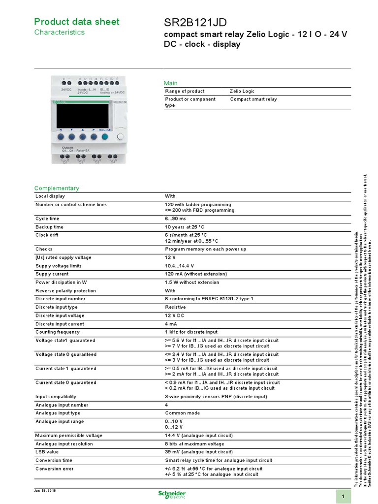 Zelio Logic SR2B121JD Smart Relay | PDF | Relay | Fuse (Electrical)