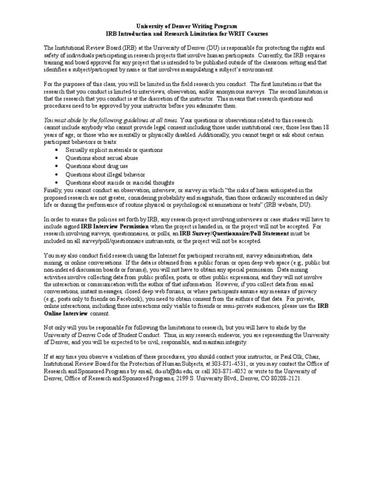 IRB Information For Students | PDF | Institutional Review Board ...