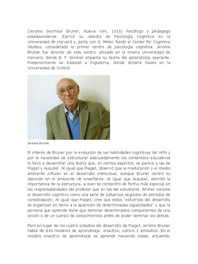 Jerome Bruner | PDF | Psicología cognitiva | Aprendizaje