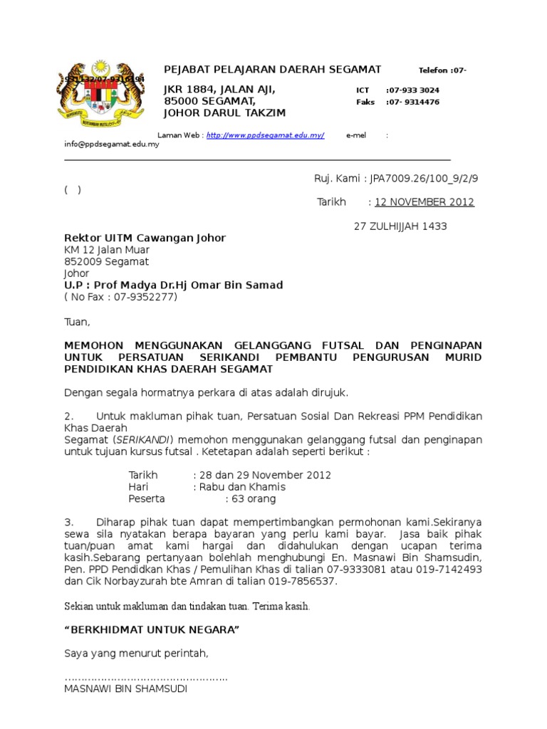 Surat Mohon Gelanggang Futsal Dan Penginapan Pdf