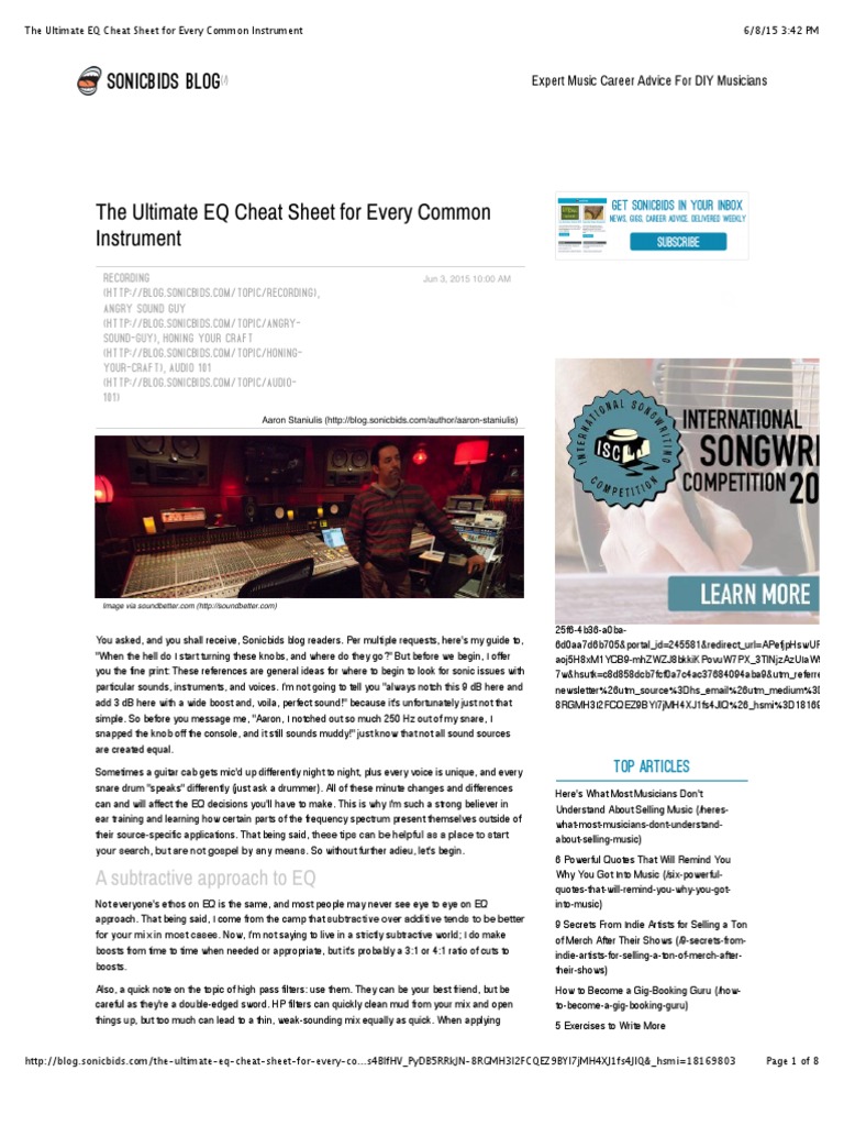 The Ultimate EQ Cheat Sheet for Every Common Instrument Equalization