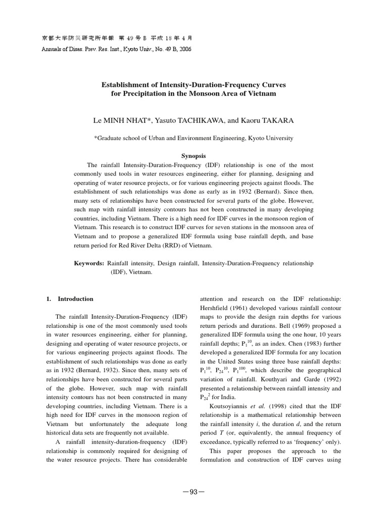 Establishment of Intensity Duration Frequency Curves For Precipitation ...