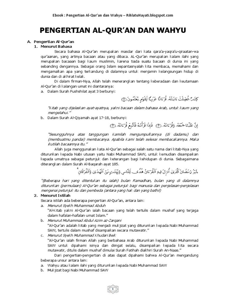 Pengertian Al Qur An Dan Wahyu
