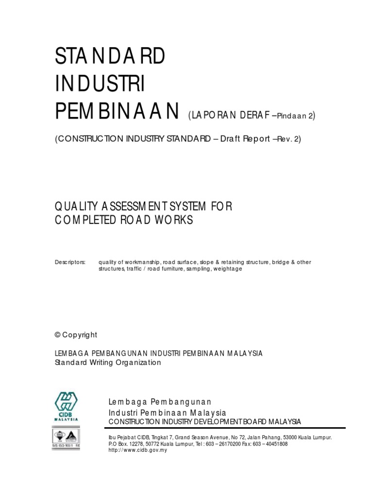 Cidb Construction Industry Standard Rev 2 080310 Pdf Road Traffic