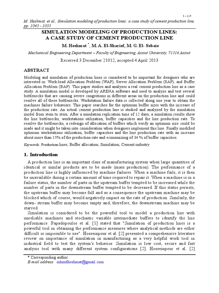 Simulation Modeling of Production Lines A Case Study of Cement ...