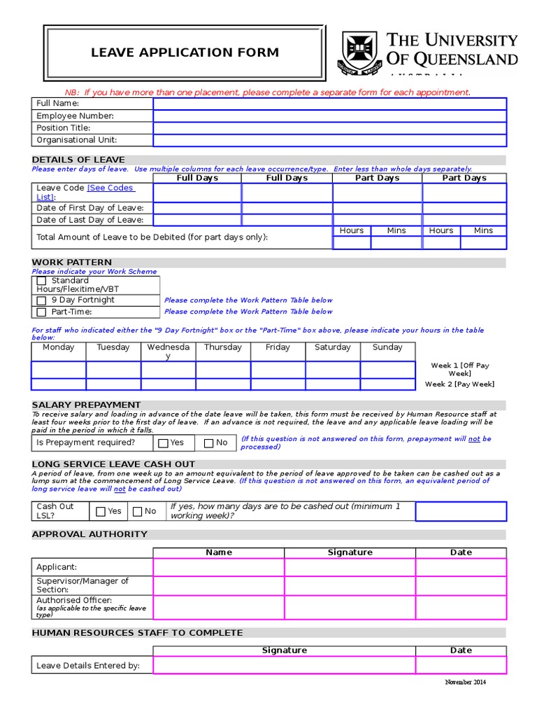 Leave Application Form Template | PDF
