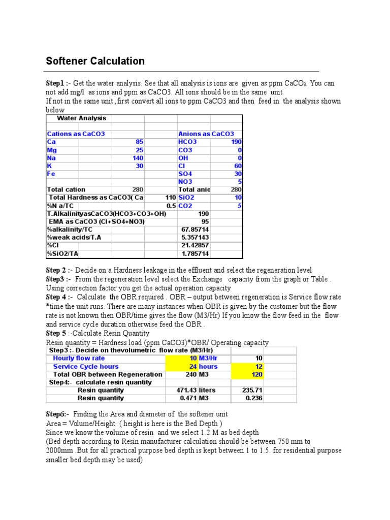 Softener Calculation PDF Flow Measurement Ion