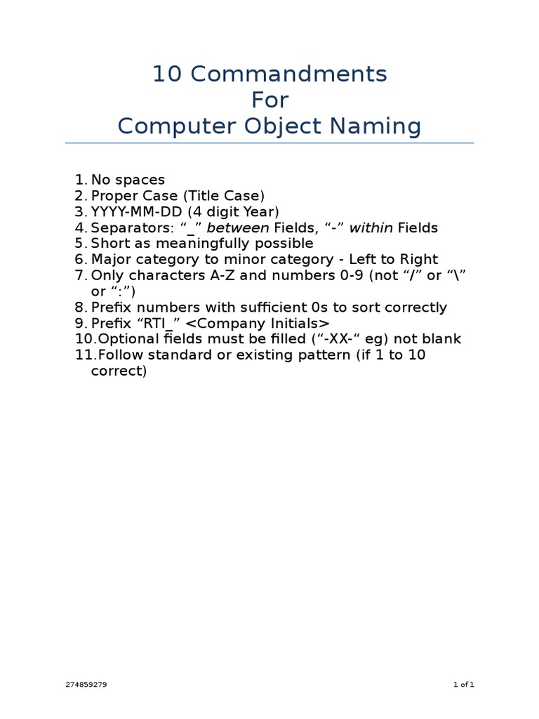 10 Commandments Object Naming | PDF